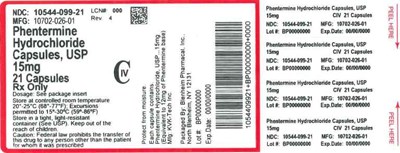 Label 15mg 21ct (Label Phentermine HCl Tabs 15mg Bpi(10544 099 21) Kvk Tech(10702 026 01) Rev4)